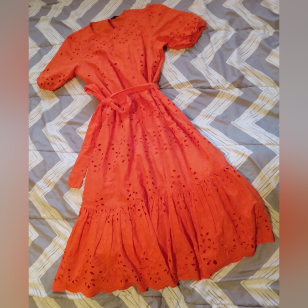 Ann Taylor Eyelet Cotton Summer Dress in Persimmon